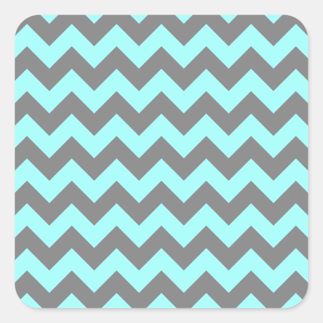 Aqua and Grey Zigzag Square Sticker (Front)