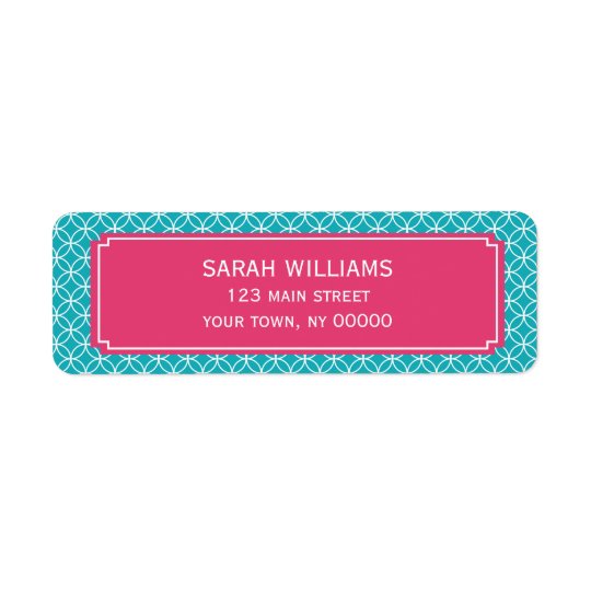 Aqua and Hot Pink Geometric Pattern Return Address Label