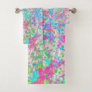 Aqua and Hot Pink Sunrise in My Rubio Garden Bath Towel Set