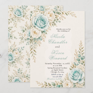 Aqua and Ivory Wedding Invitation