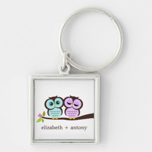 Aqua and Lavender Owls Keychain