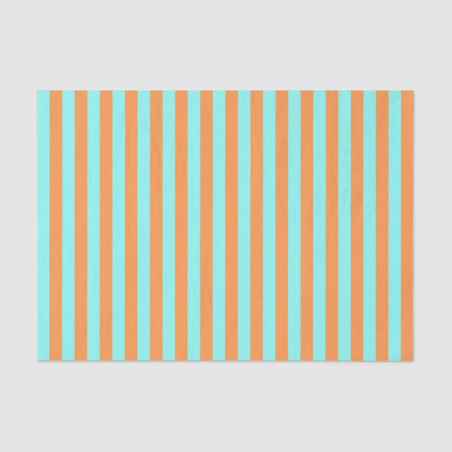 Aqua and Light Orange Stripes Tissue Paper (Front)