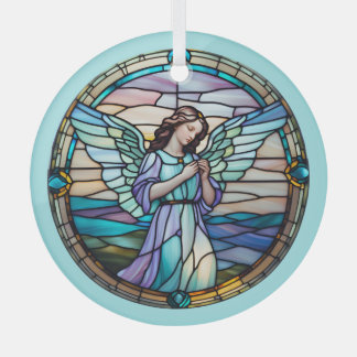 Aqua And Lilac Angel Stained Glass Ornament
