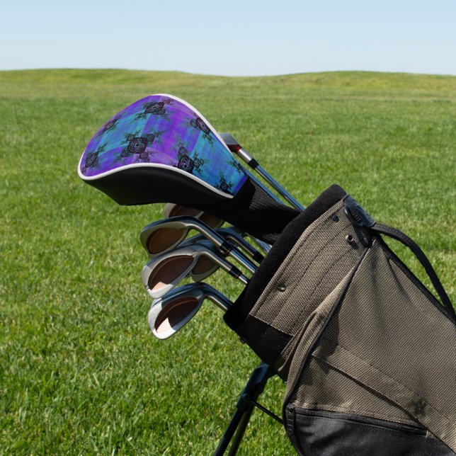 Aqua and Lilac Fractal Joy Golf Head Cover (In Situ)