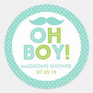 Aqua and Lime Green Polka Dot Oh Boy Baby Shower Classic Round Sticker