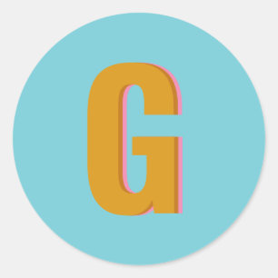 Aqua and Mustard Retro Typography Monogram Initial Classic Round Sticker