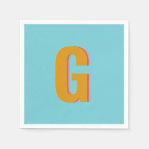 Aqua and Mustard Retro Typography Monogram Initial Napkin