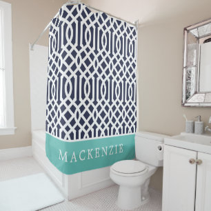 Aqua and Navy Blue Trellis Monogrammed