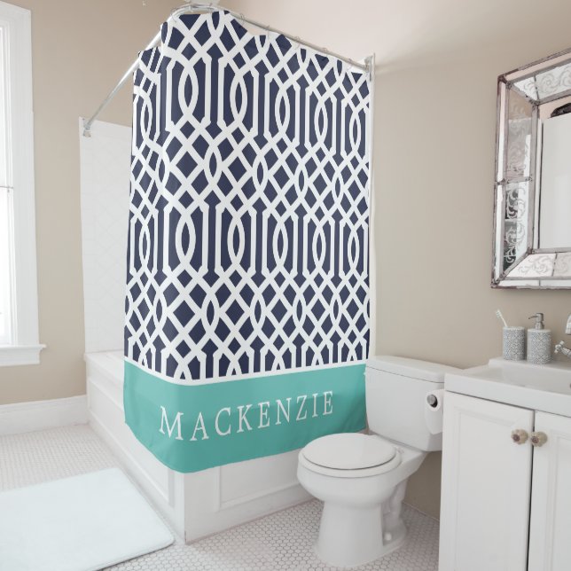 Aqua and Navy Trellis Monogram (In Situ)