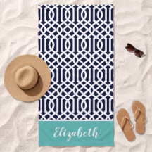 Aqua and Navy Trellis Monogram