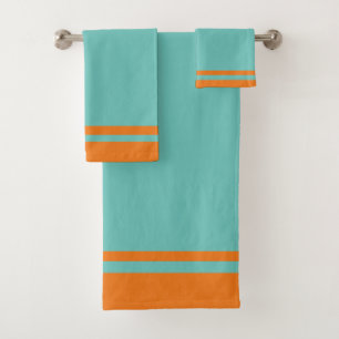 Aqua And Orange Sport Team Colours Bath Towel Set