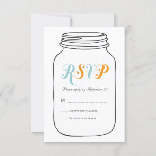 Aqua and Orange Vintage Mason Jar Wedding RSVP
