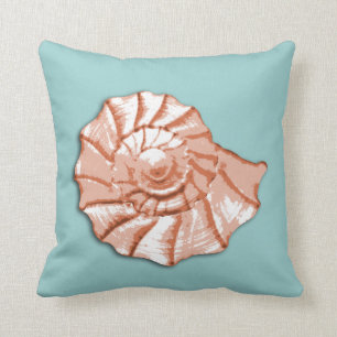 Aqua and Peach Seashell Throw Pillow