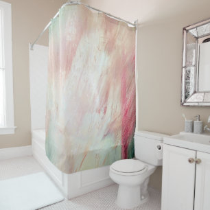 Aqua and Pink Brush Stroke Abstract Shower Curtain