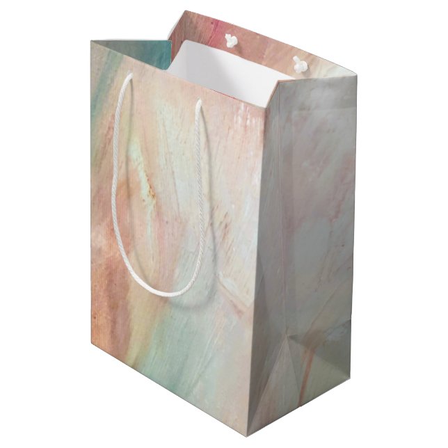 Aqua and Pink Brush Stroke Medium Gift Bag (Back Angled)