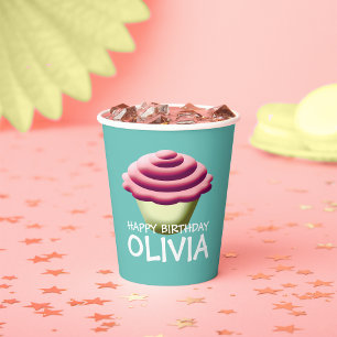 Aqua And Pink Cupcake Girl's Birthday Paper Cups