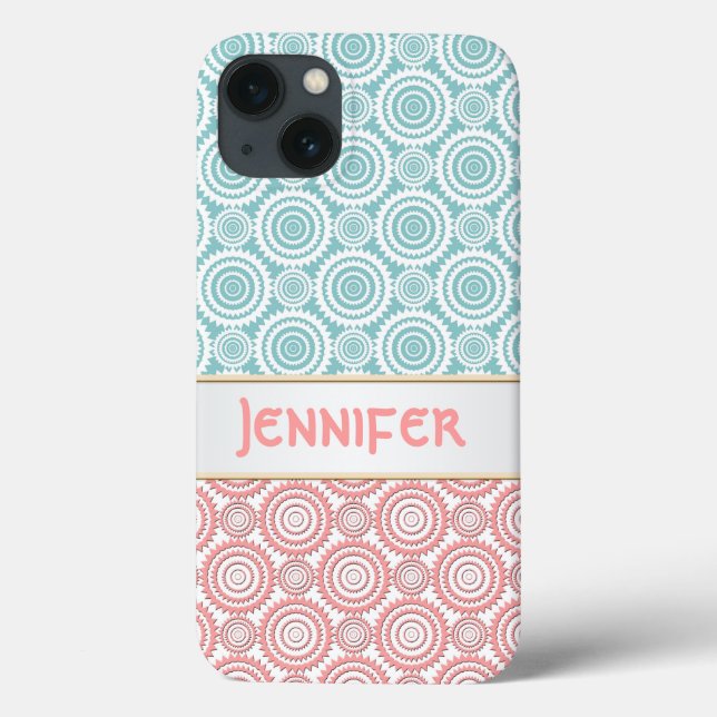 Aqua and Pink Girly Geometric Design Personalized Case-Mate iPhone Case (Back)