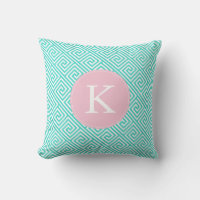 Aqua and Pink Greek Key Pattern Monogram