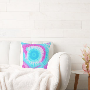 Aqua and Pink Tie Dye Throw Pillow
