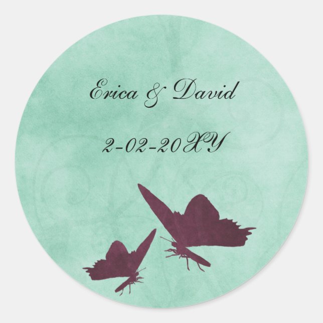 aqua and plum vintage butterflies envelopes seals (Front)