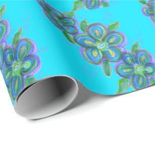 Aqua And Purple Floral All Occasion Gift Wrap