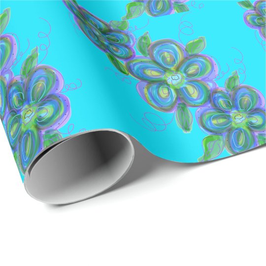 Aqua And Purple Floral All Occasion Gift Wrap