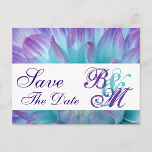 Aqua and Purple Flower Petals Save the  Date V2 Announcement Postcard