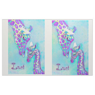 Aqua and purple giraffe quilt top fabric