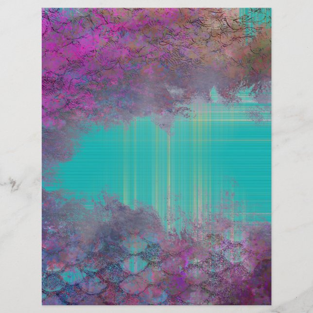 Aqua and Purple Mermaid Grunge Scrapbook Pape (Front)