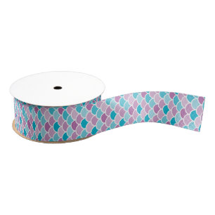 Aqua and Purple Mermaid Ribbon Scales Pattern Grosgrain Ribbon