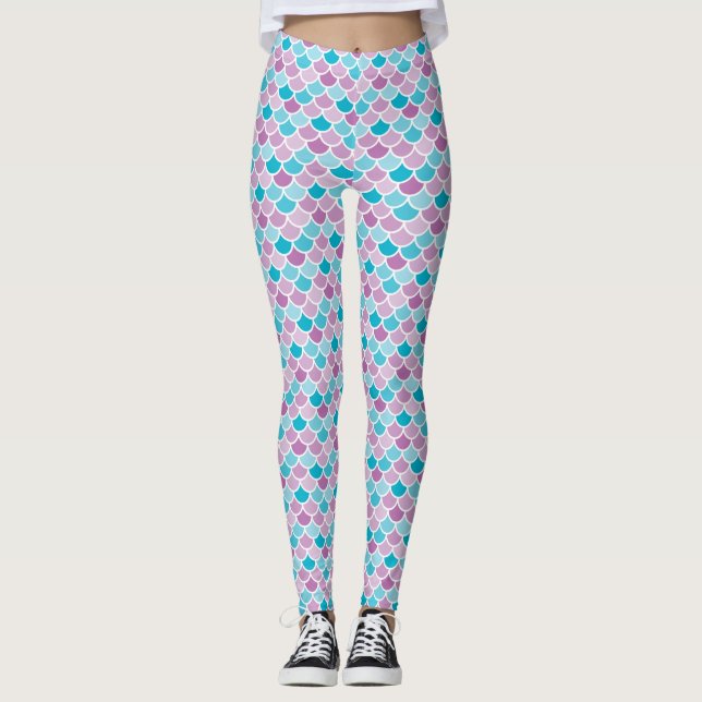 Aqua and Purple Mermaid Scale Leggings (Front)