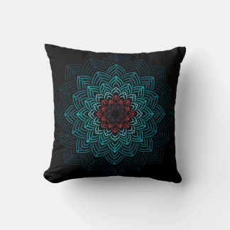 Aqua and Red Flower Mandala Throw Pillow