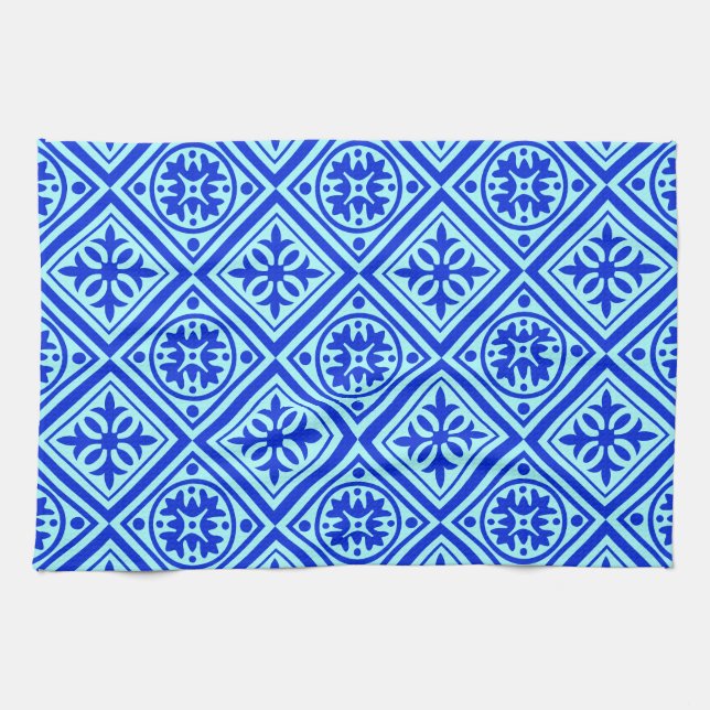 Aqua And Royal Blue Art Deco Modern  Dish Towel (Horizontal)