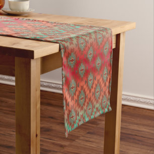Aqua and Rust Ombre Southwestern Style Long Table Runner