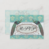 aqua and sage lovely peacock damask pattern enclosure card (Front/Back)