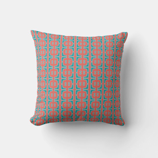 Aqua and Salmon Pattern Throw Pillow (Front)