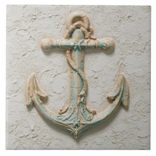 Aqua and Sand Coastal Anchor Art Tile