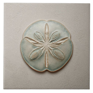 Aqua and Sand Coastal Sand Dollar Relief Artwork Tile