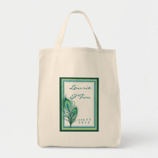 Aqua and seafoam peacock design tote bag