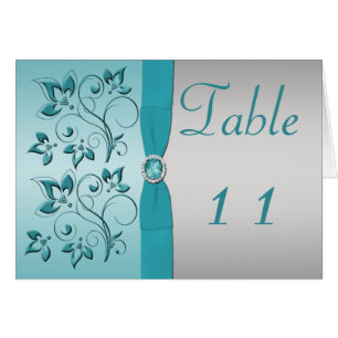 Aqua and Silver Floral Table Number Card