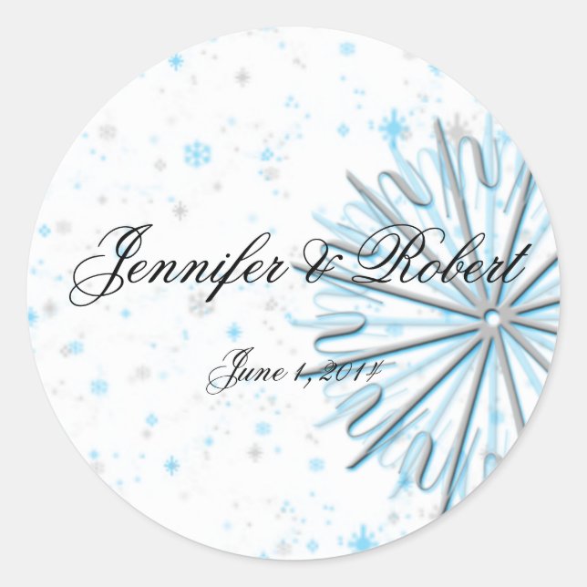 Aqua and Silver Snowflake Envelope Seal Sticker (Front)