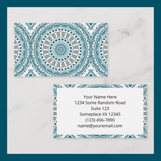 Aqua and Tan Mandala Pattern Design Business Card (Creator Uploaded)