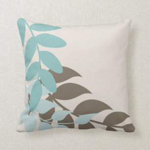 Aqua and Tan Mod Vines Throw Pillow