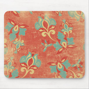 Aqua and Tangerine Floral Mousepad
