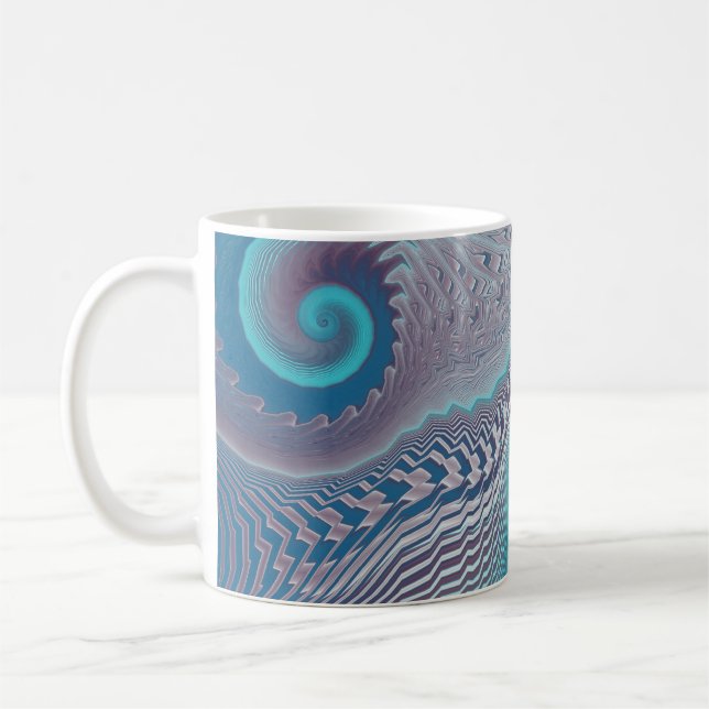 Aqua and Taupe Oceanic Swirls Abstract Coffee Mug (Left)
