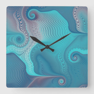 Aqua and Taupe Oceanic Swirls Abstract Cutting Boa Square Wall Clock