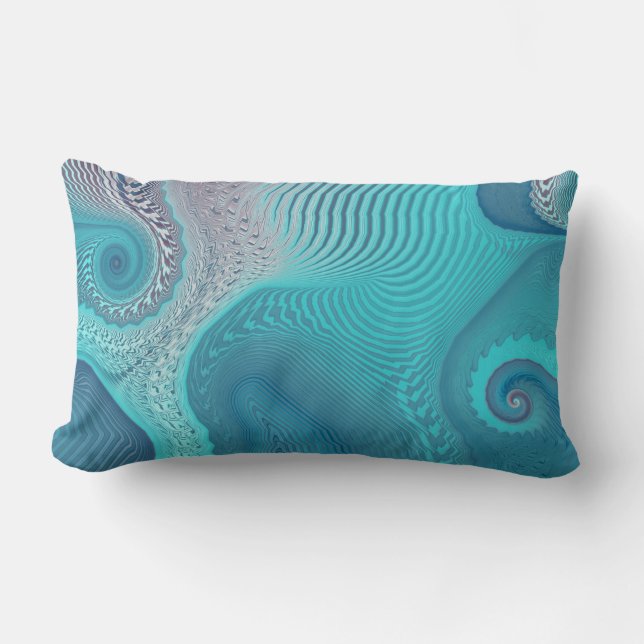 Aqua and Taupe Oceanic Swirls Abstract Lumbar Pillow (Front)