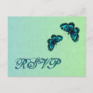 Aqua and Teal Butterfly Damask RSVP Wedding Card