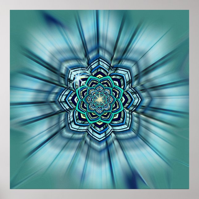 Aqua and Turquoise Lotus Mandala Poster Print (Front)