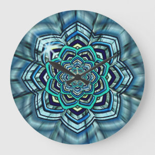 Aqua and Turquoise Lotus Mandala Wall Clock